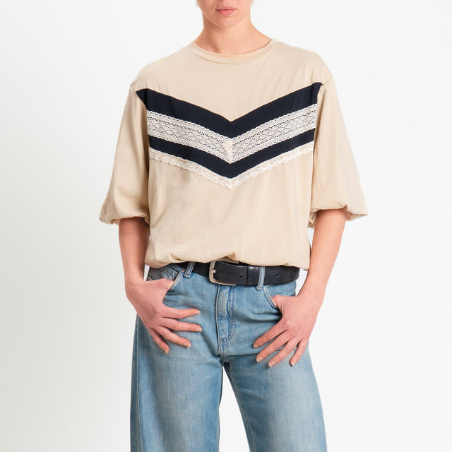 Tensione in-T-shirt bicolore elastico in vita con - beige/nero/burro