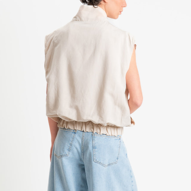 Tensione in-Gilet bicolore misto lino - gesso/biscotto