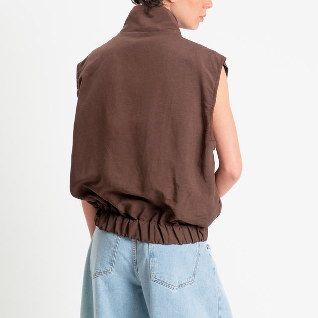 Tensione in-Gilet bicolore misto lino - cioccolato/sky