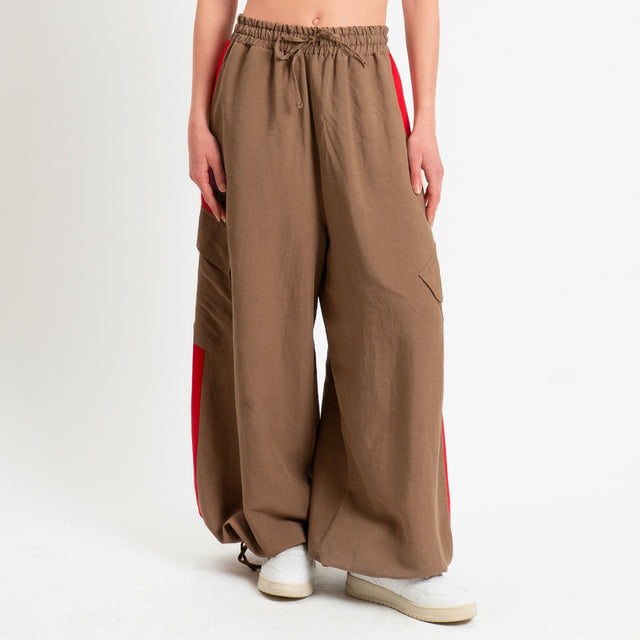 Tensione in-Pantalone cargo bicolore misto lino - biscotto/lampone