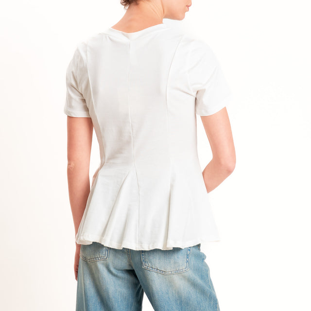 Tensione in-T-shirt girocollo con riprese - panna