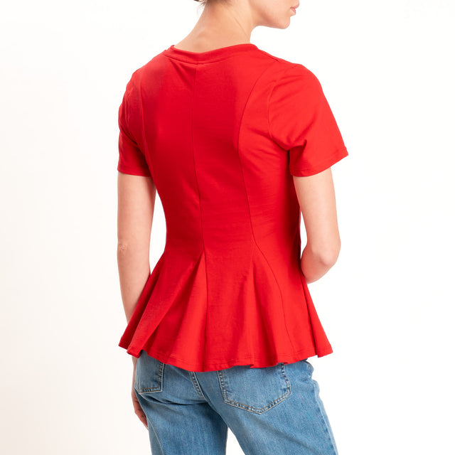 Tensione in-T-shirt girocollo con riprese - rosso
