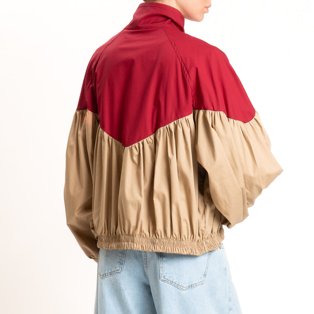 Tensione in-Bomber in cotone leggero bicolore con zip - magenta/camel
