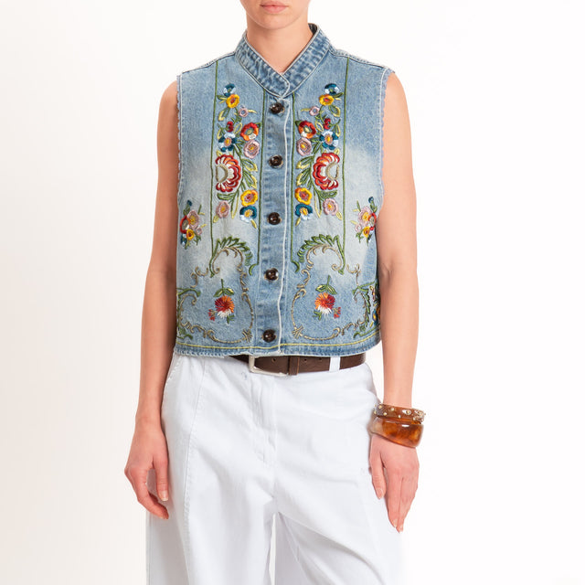 Tensione in-Gilet jeans ricamato - denim