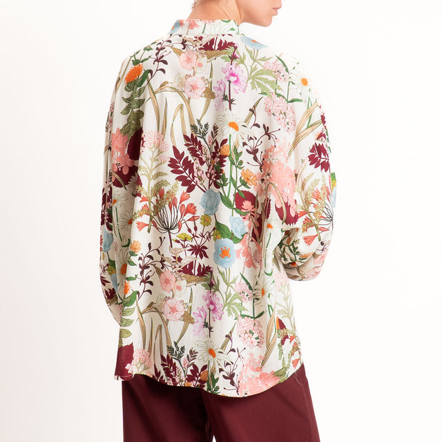 Tensione in-Camicia misto lino fantasia floreale - burro/india/rosa