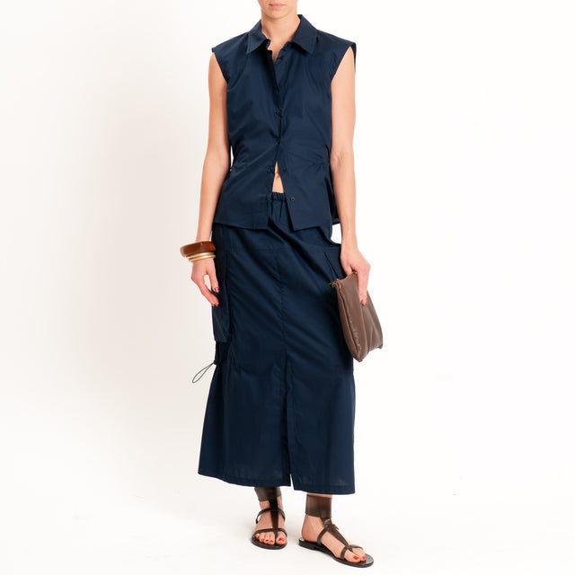 Tensione in-Camicia smanicata in popeline con coulisse - blu