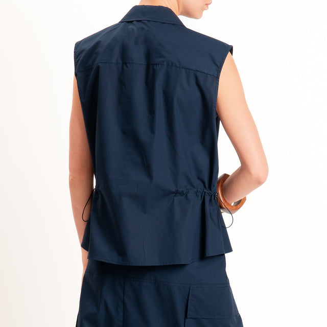 Tensione in-Camicia smanicata in popeline con coulisse - blu
