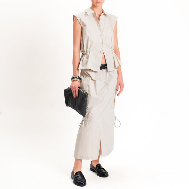 Tensione in-Camicia smanicata in popeline con coulisse - sabbia