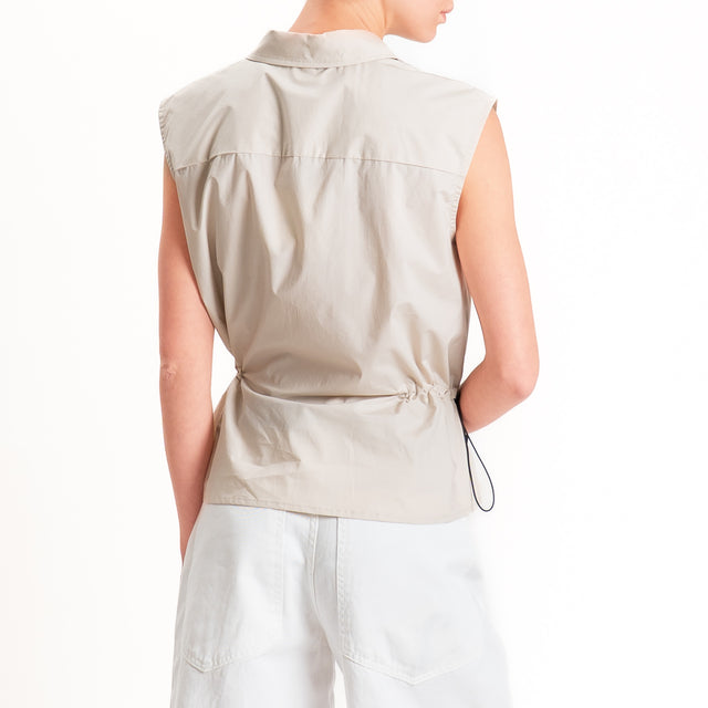 Tensione in-Camicia smanicata in popeline con coulisse - sabbia