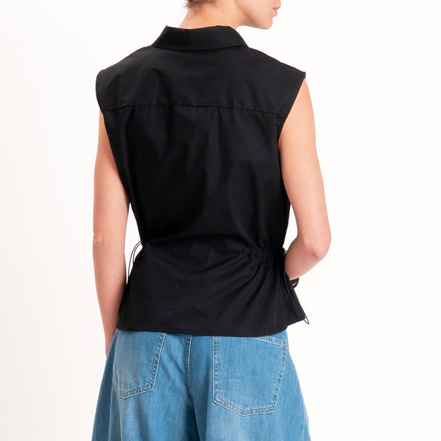 Tensione in-Camicia smanicata in popeline con coulisse - nero