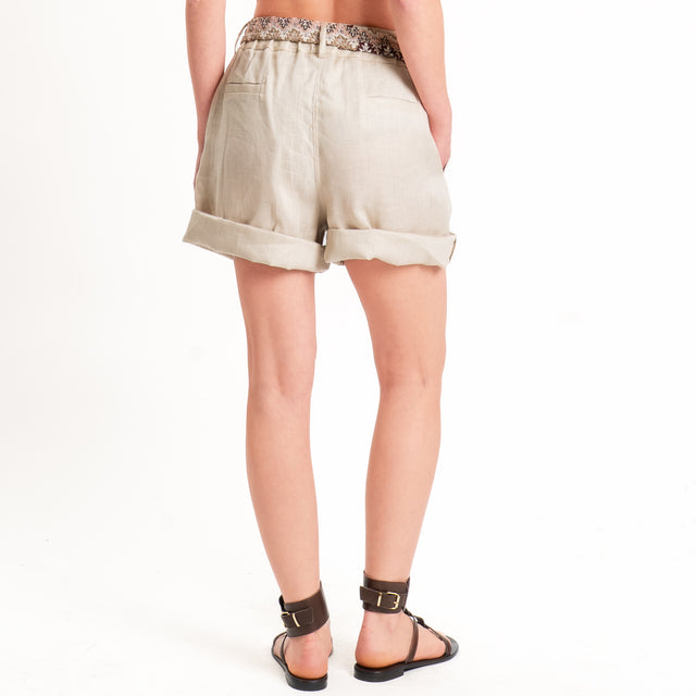 Tensione in-Shorts 100% lino cintura jacquard - sabbia