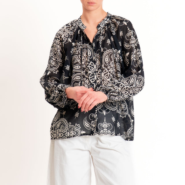 Tensione in-Camicia mussola fantasia - nero/burro