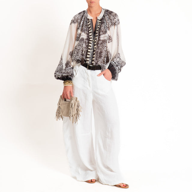 Tensione in-Camicia mussola fantasia con frange - burro/moro