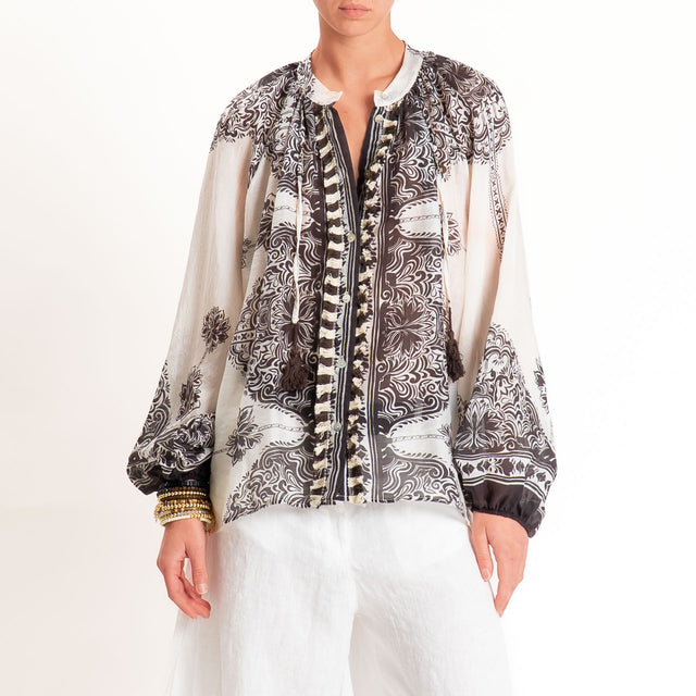 Tensione in-Camicia mussola fantasia con frange - burro/moro