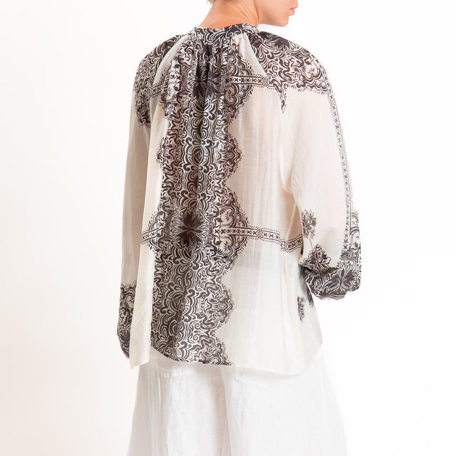 Tensione in-Camicia mussola fantasia con frange - burro/moro