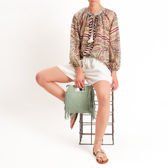 Tensione in-Camicia mussola fantasia - sand/salvia/vino