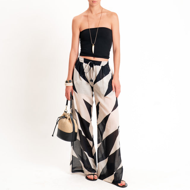 Tensione in-Pantalone mussola fantasia etnica - sand/nero