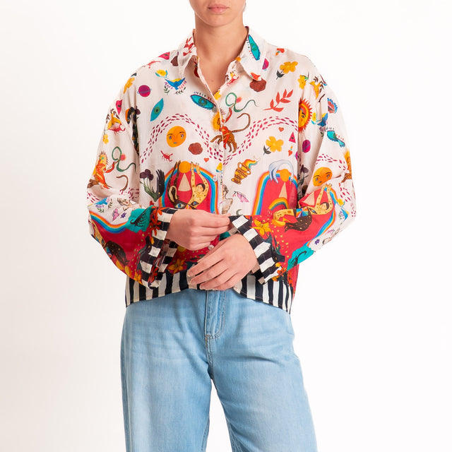 Tensione in-Camicia mussola fantasia - cipria/fucsia/orange