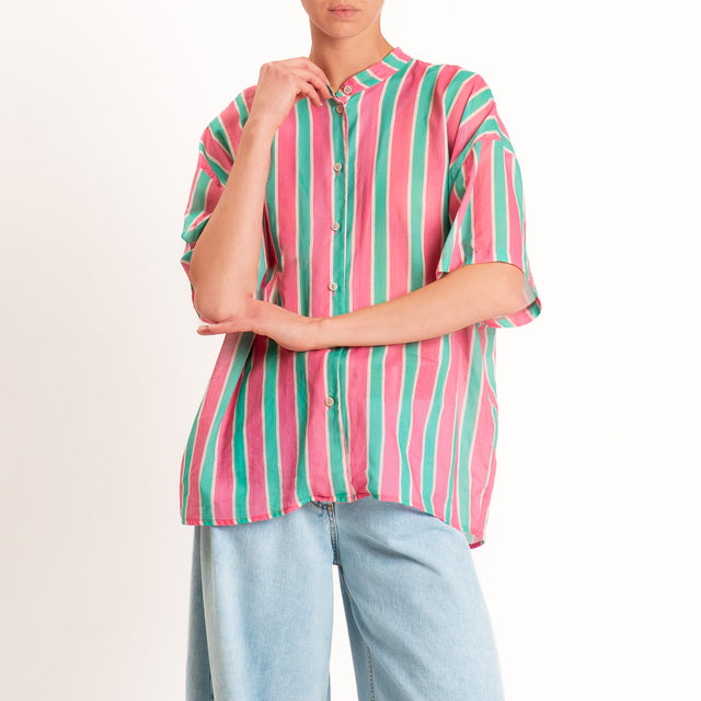 Tensione in-Camicia mussola a righe - rosa/verde