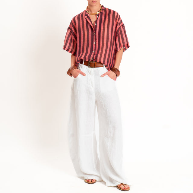 Tensione in-Camicia mussola a righe collo coreana - moro/lipstick