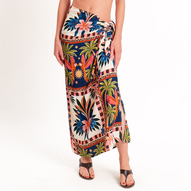 Tensione in-Gonna pareo fantasia palme - burro/blu/blush