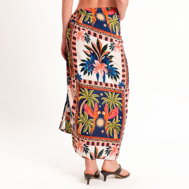 Tensione in-Gonna pareo fantasia palme - burro/blu/blush