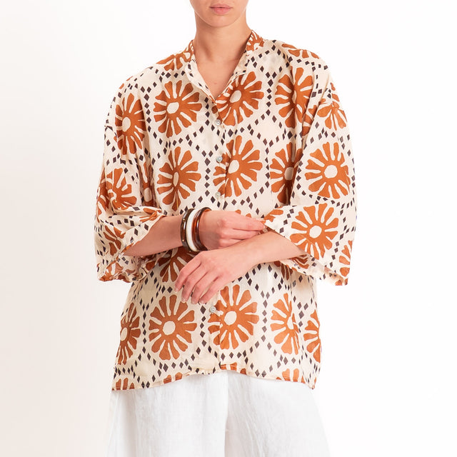 Tensione in-Camicia mussola fantasia - sand/cuoio/choco