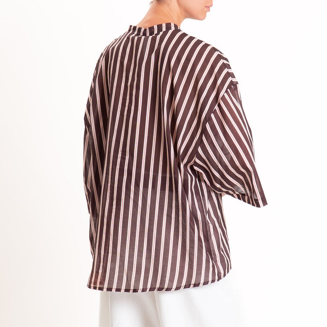 Tensione in-Camicia mussola a righe - moro/burro/fucsia