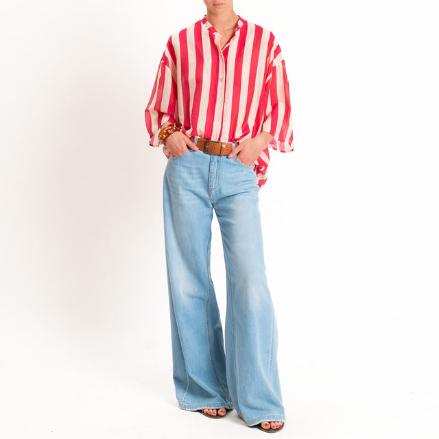 Tensione in-Camicia mussola a righe - fucsia/burro