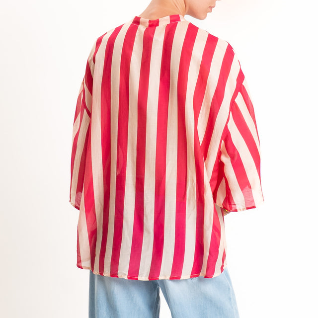 Tensione in-Camicia mussola a righe - fucsia/burro