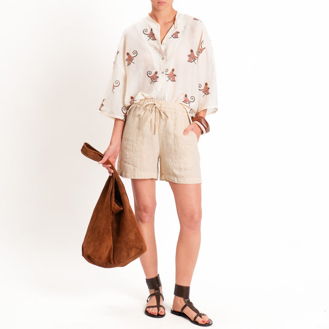 Tensione in-Camicia mussola fantasia monkeys - burro/india/moro