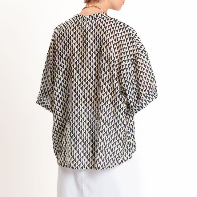 Tensione in-Camicia in mussola fantasia etnica - burro/nero