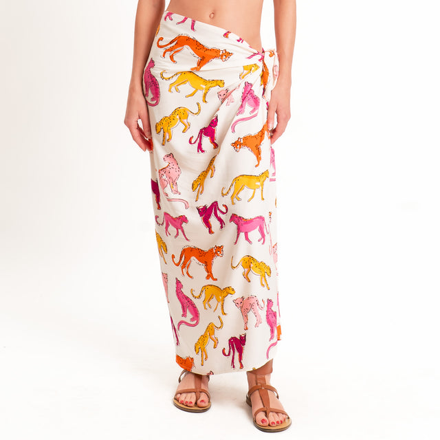 Tensione in-Gonna pareo fantasia leopardi - burro/fucsia/orange