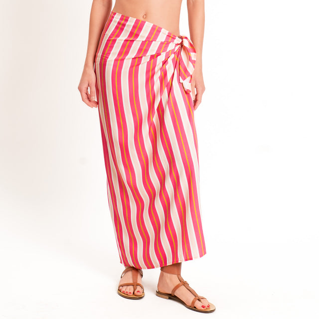 Tensione in-Gonna pareo a righe - fucsia/sand/olive