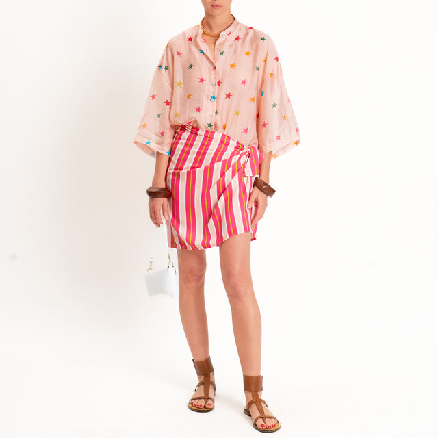 Tensione in-Gonna corta pareo a righe - fucsia/sand/olive