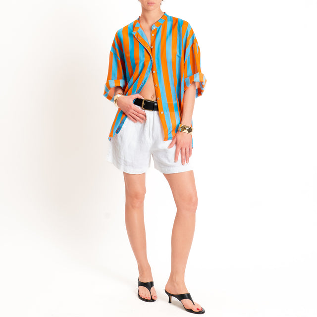 Tensione in-Camicia in mussola a righe - arancio/turchese