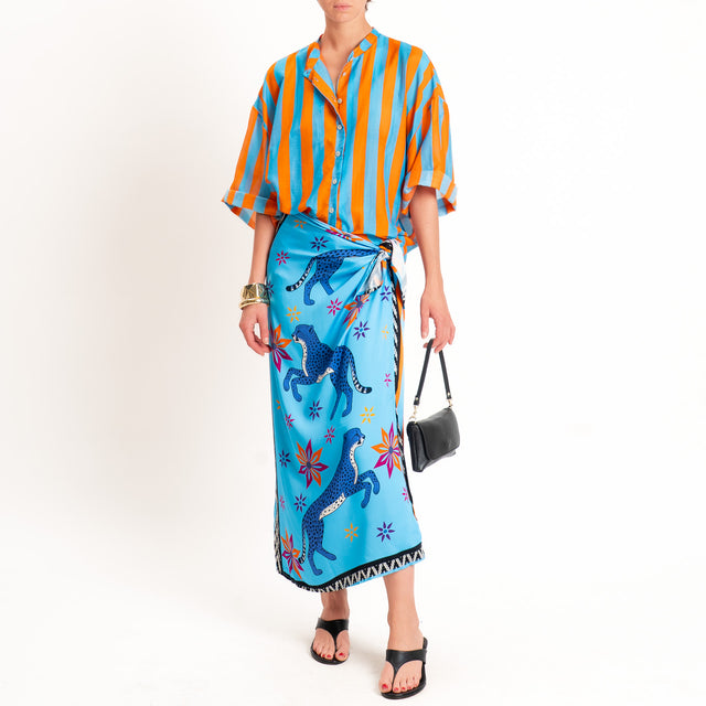Tensione in-Camicia in mussola a righe - arancio/turchese
