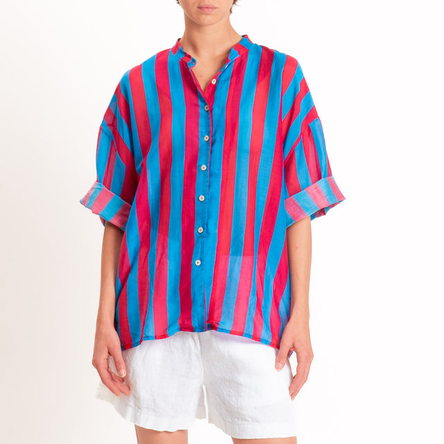Tensione in-Camicia in mussola a righe - magenta/turchese