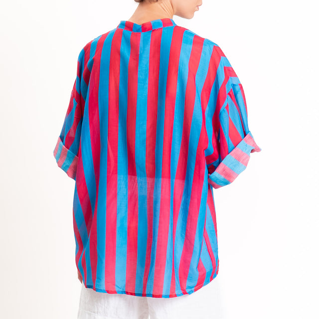 Tensione in-Camicia in mussola a righe - magenta/turchese