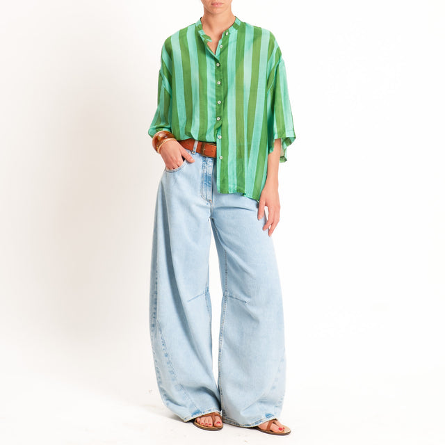 Tensione in-Camicia in mussola a righe - acqua/verde