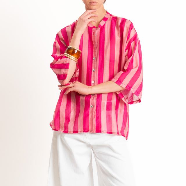 Tensione in-Camicia in mussola a righe - magenta/rosa