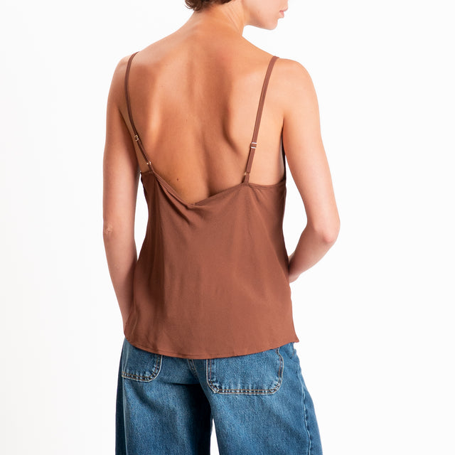 Tensione in-Top doppio scollo v con pizzo - cuoio/arancio