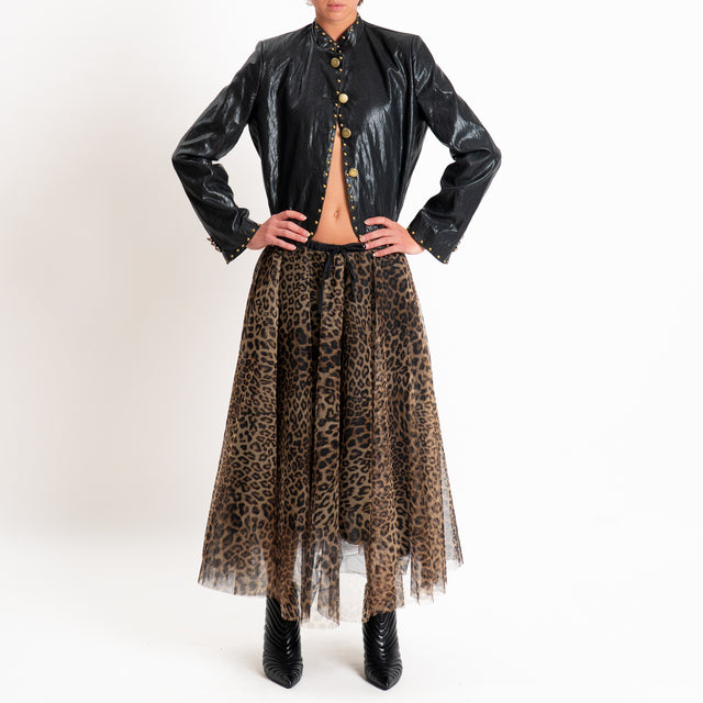 Tensione in-Gonna in tulle animalier con coullisse - sand/nero
