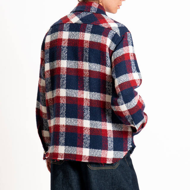 Tensione in-Camicia fantasia quadri misto lana - blu/bordeaux/burro