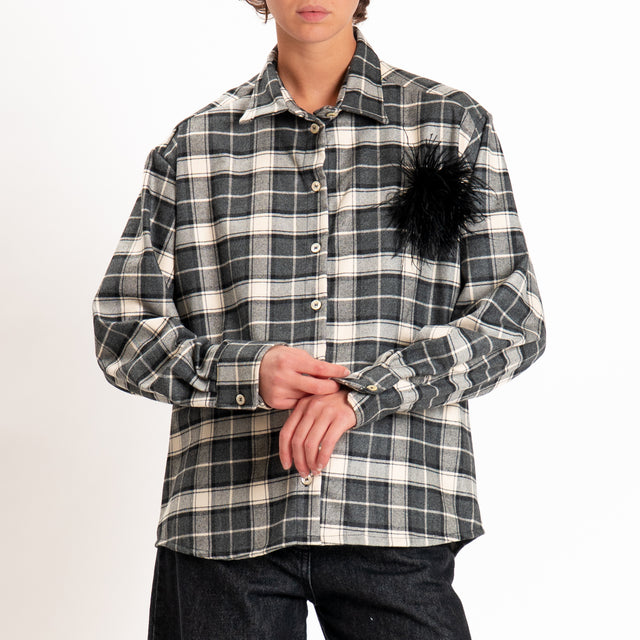 Tensione in-Camicia check flanella dipinto a mano - antracite/burro/nero