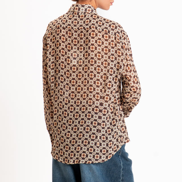 Tensione in-Camicia fantasia geometrica con cravatta - moro/burro/coccio
