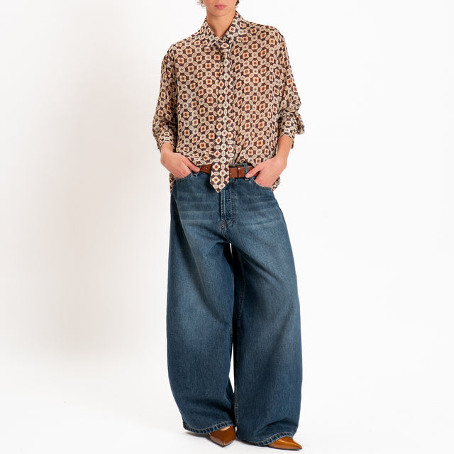 Tensione in-Camicia fantasia geometrica con cravatta - moro/burro/coccio