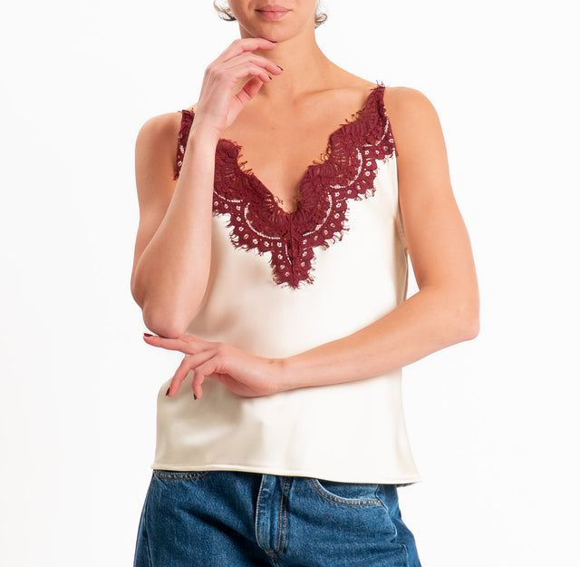 Tensione in-Top satin bicolore - burro/vino