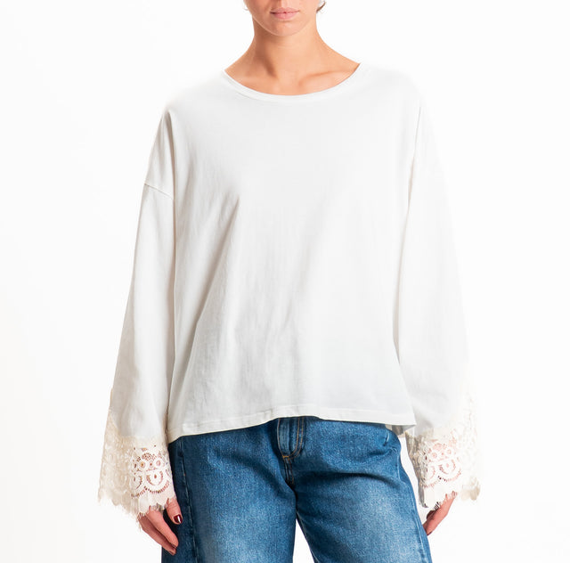 Tensione in-T-shirt oversize girocollo con maniche - panna/panna