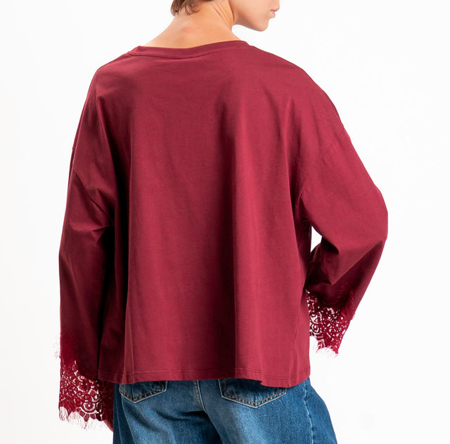 Tensione in-T-shirt oversize girocollo con maniche - bordeaux/bordeaux